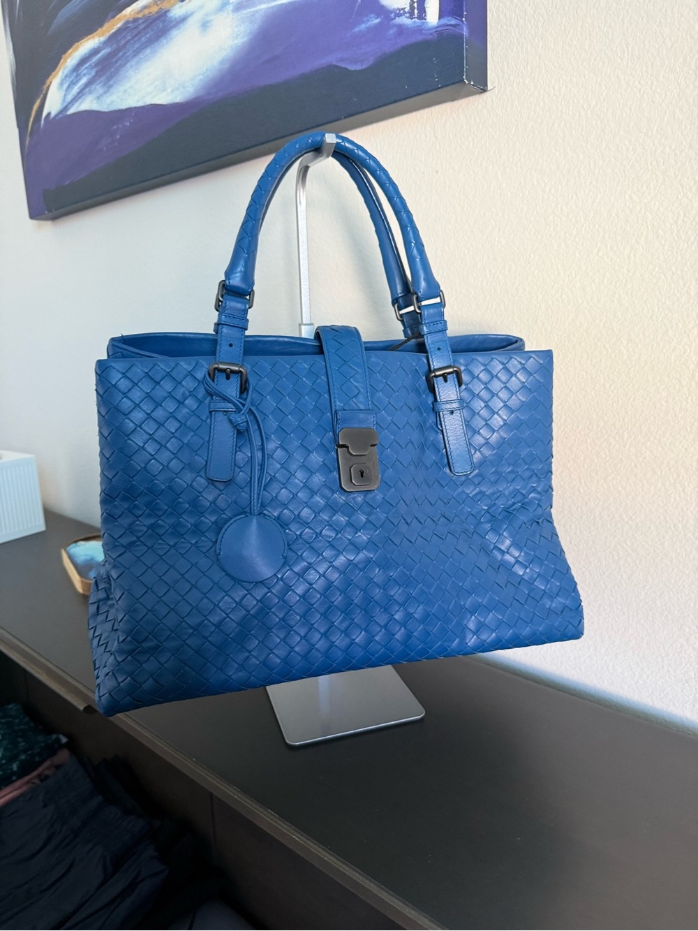 Bottega Veneta Blue Intrecciato Tote medium